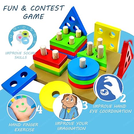 FunBlast Intellectual Geometric Shape Matching Four Column Blocks Educational & Learning