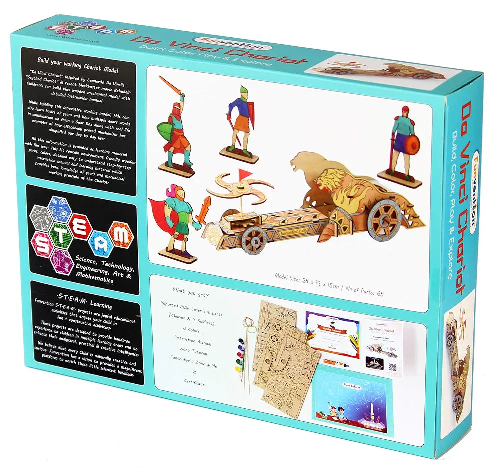 Funvention Da Vinci Chariot DIY Wooden Mechanical Model Science Educational Toy - STEM Learning Kit for Kids 3D Puzzle