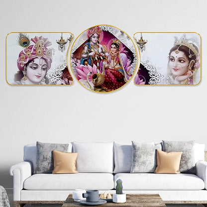 Livin'luxe Paintings Radha Krishna Religious Modern Art Premium Sparkle Lamination Finished Surface Golden Slim Frame RP-49