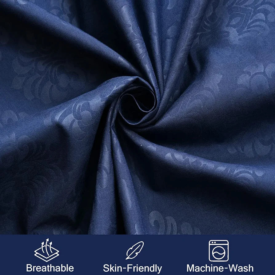 Fresh From Loom Hypoallergenic Rotary Printed Double Bedsheet Single Bedsheet With 1 Pillow Covers 144 TC Navy-Blue Damas