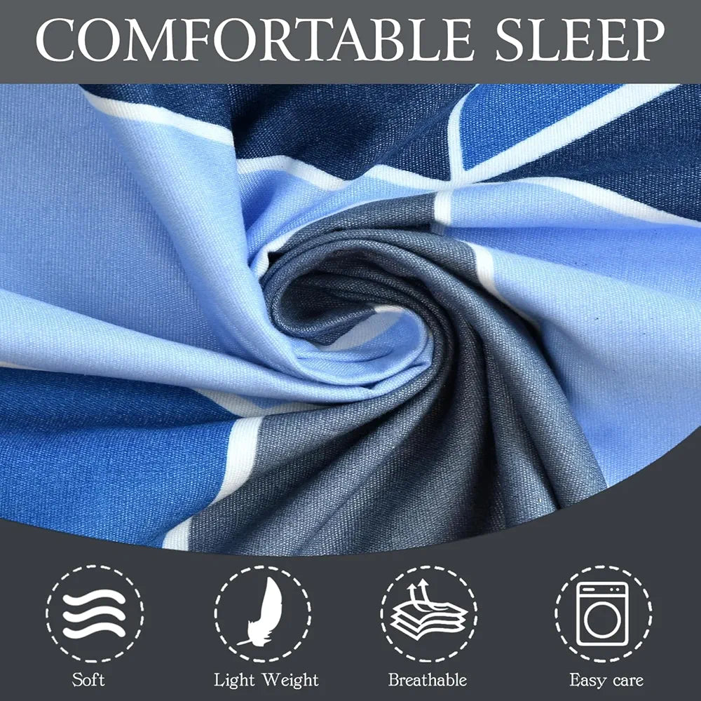 Fresh From Loom Soft Glace Cotton Fitted Bedsheet King Size Bed with Two Pillow Cover Elastic Geometric Bluish Multicolor 144 TC