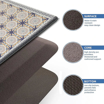 Luxe Home Columbo Anti-Fatigue Kitchen Mat Non-Slip Cushioned Comfort Mat Moroccan Tile Pattern Standing Desk Mat Colour Patcrn