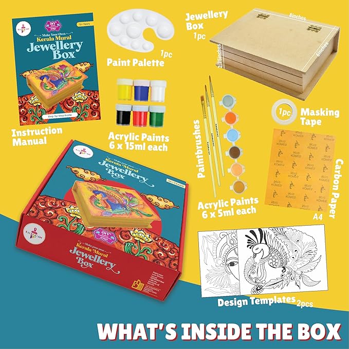 Kalakaram Diy Kerala Mural Jewellery Box Painting Kit | Cultural Education & Indian History Kit | Diy Kit for Kids | Educational Kit for Kids
