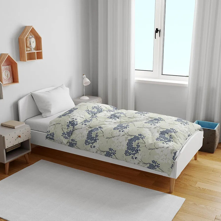 Divine Casa Floret 100% Cotton Single Kids Dohar 120 GSM Soft & Lightweight Throw Blanket Colour Grey Blue