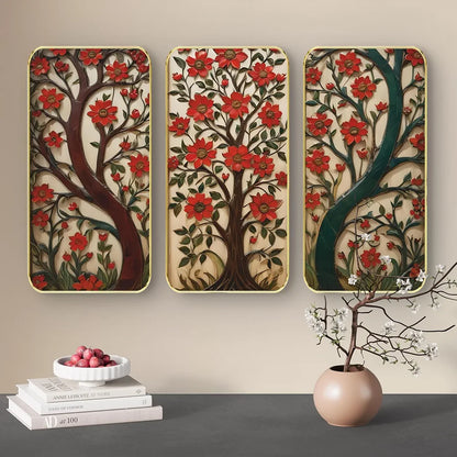 Livin'luxe Set of 3 Flowers Modern Art Boho Painting Premium Framed Laminated Wall Paintings SP-19