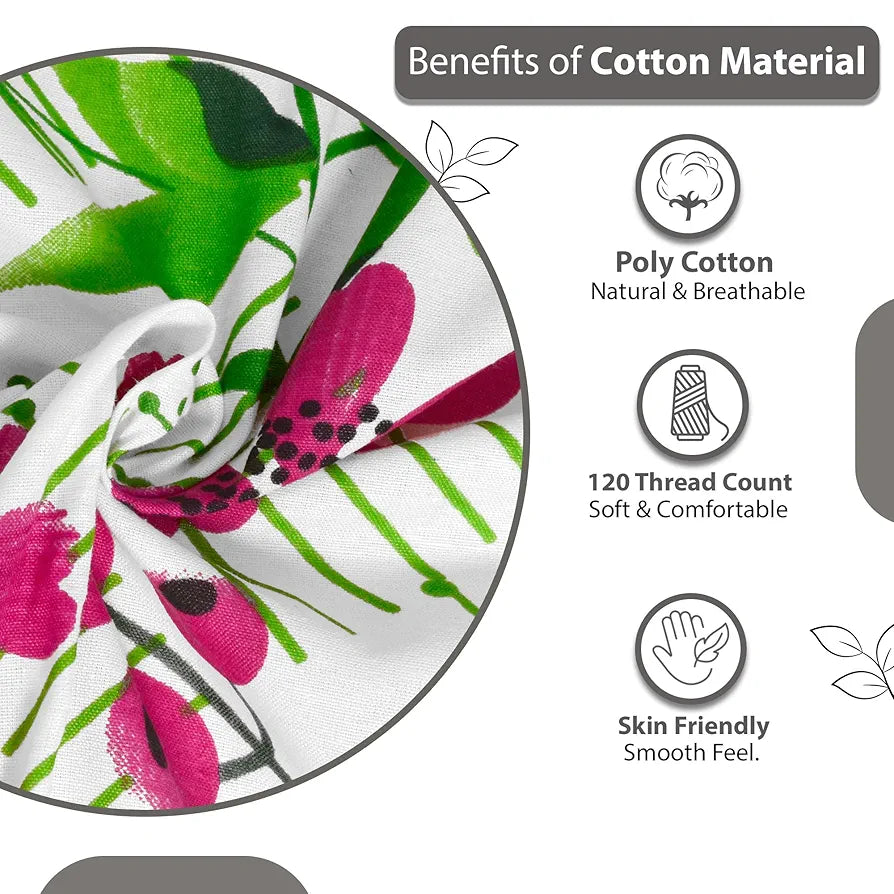 Divine Casa Bedsheet for Single Size Bed 144 TC Cotton Bedsheet for Single Size Bed with 1 Pillow Cover  Floral Colour Mint Pink