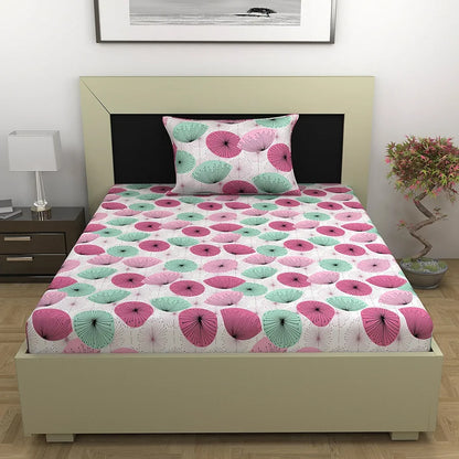 Divine Casa 144 TC 100% Cotton Single Bedsheet with 1 Pillow Cover Floral Pattern Colour Dusty Pink