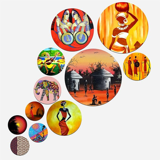Artvibes Designer MDF Wooden Wall Hanging Ornaments Decoration Item for Home | Pack of 11 Pieces