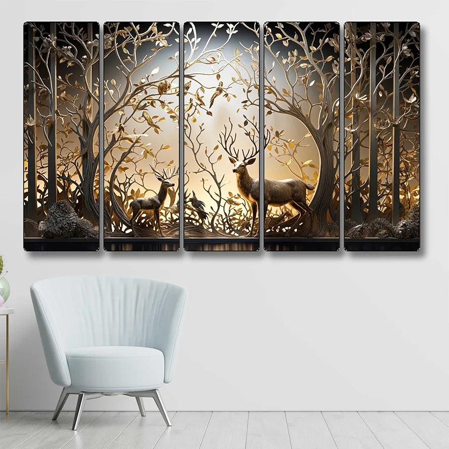 Livin'luxe Set of 5 deer family with vastu money Tree Wall Painting Xl35368