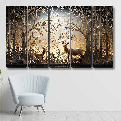 Livin'luxe Set of 5 deer family with vastu money Tree Wall Painting Xl35368