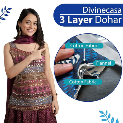 Divine Casa Floret 100% Cotton Single Dohar 120 GSM Soft & Lightweight Throw Blanket Colour Blue Aqua