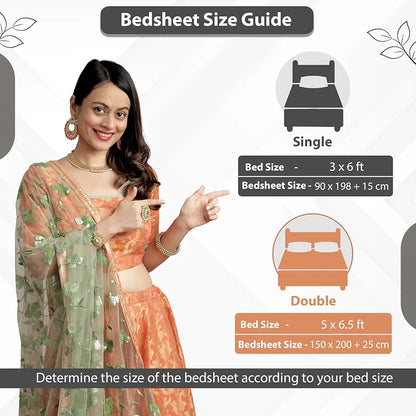Divine Casa 144 TC Cotton Fitted Bedsheet for Double Bed with 2 Pillow Covers Colour Lichen Blue Elastic Fit for Queen Size Bed