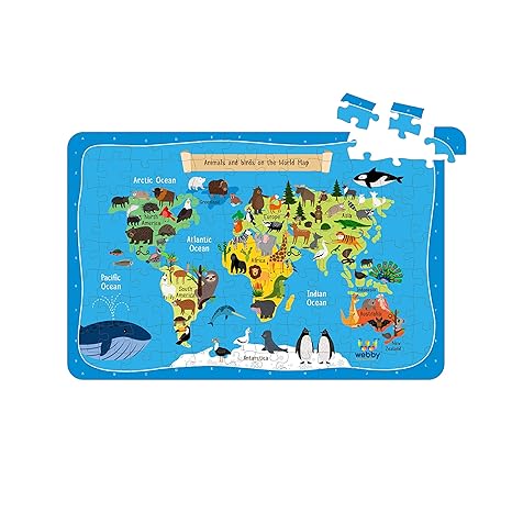 Webby World Map with Animals Jigsaw Puzzle 108 Pieces Kid