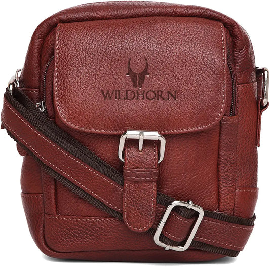 WildHorn Leather Sling Messenger Bag for Men I Multipurpose Crossbody Bag I Travel Bag with Adjustable Strap I Utility Bag I Dimension : L-6 inch W-2.7 inch H-8.5 inch