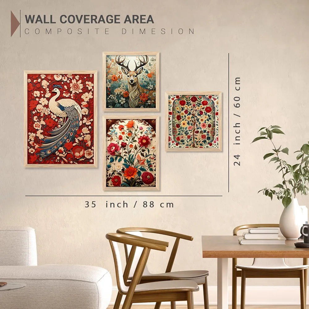 Kotart Madhubani Art Paintings with Frame Traditional Framed Painting Set of 4 Frames E