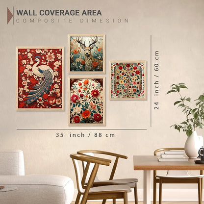 Kotart Madhubani Art Paintings with Frame Traditional Framed Painting Set of 4 Frames E