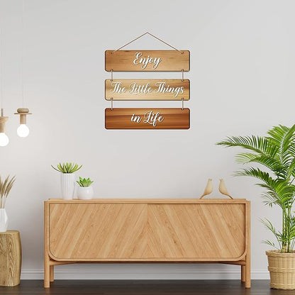Artvibes Enjoy Little Things Quotes Wooden Wall Hanger for Home Decor | Artworks Decorative Items Hangings Ornaments