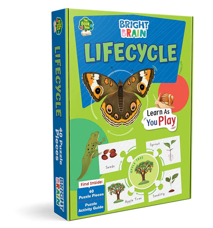 The Book Tree Bright Brain Lifecycle Puzzle - Explore & Understand Lifecycles with 40 Puzzle Pieces – Perfect for Kids Age 3+ - Gift Box by Majestic Book Club