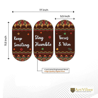 Artvibes Keep Smiling Positive Quotes Printed Wooden Wall Hanger for Home | Artworks | Set of 3