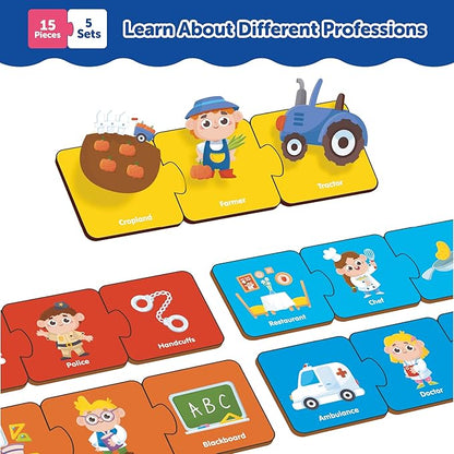 Mini Leaves Profession 3 Piece Wooden Puzzle Set of 5 Matching Puzzle | Montessori Early Educational Pre School Puzzle Toys for Kids