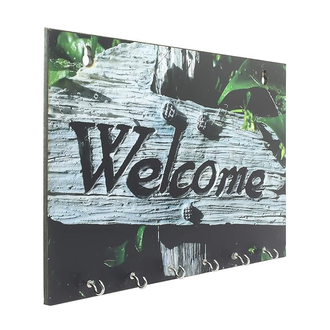 Ecraftindia Welcome Theme Wooden Key Holder With 6 Hooks