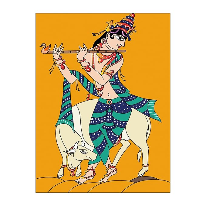 Hobby India Self Painting Beautiful Shree Krishna Flute Canvas | Pre-designed Canvas Board | for Best Gift Adults & Artist