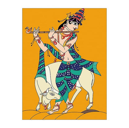 Hobby India Self Painting Beautiful Shree Krishna Flute Canvas | Pre-designed Canvas Board | for Best Gift Adults & Artist