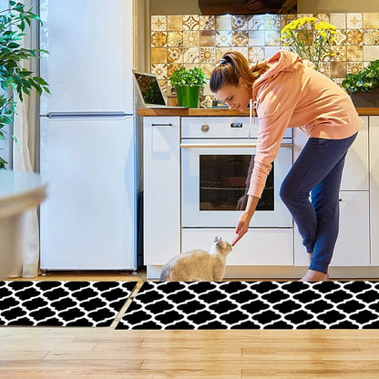 Ishro Home Kitchen Mats For Floor Anti Slip Waterproof Set Of 2 Pcs Colour Black Diamonds