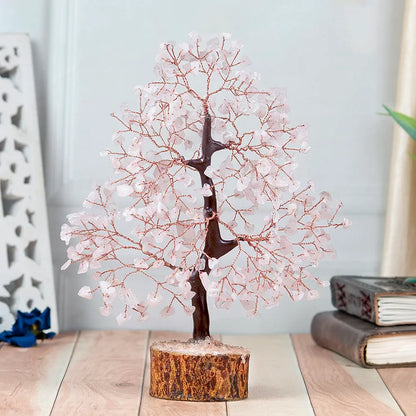 Bezavo Rose Quartz Crystal Feng Shui Tree Silver Wire