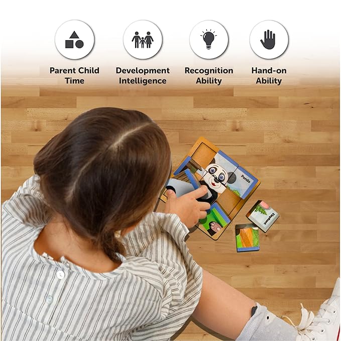 Mini Leaves Animals Wooden Cube Puzzle With Storage Tray | 6 Puzzles in 1 (9 Pcs) | Wooden Cube Block Toys Kids 3+ Years