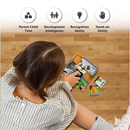 Mini Leaves Animals Wooden Cube Puzzle With Storage Tray | 6 Puzzles in 1 (9 Pcs) | Wooden Cube Block Toys Kids 3+ Years