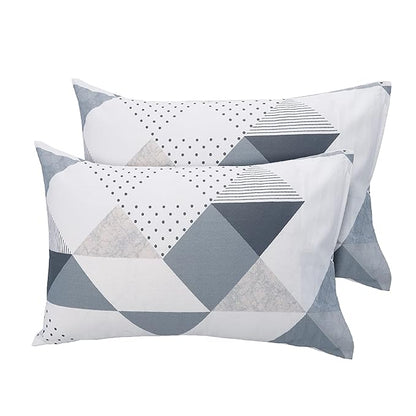 Huesland by Ahmedabad Cotton 186 TC King Size Bedsheet Cotton with 2 Pillow Covers | Grey & White