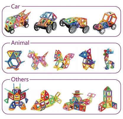 Trinkets & More-3D Premium Magnetic Magna Blocks  Toys Building Tiles Stacking Set Magical Construction Game Puzzle Stem With Storage Box.,Multi