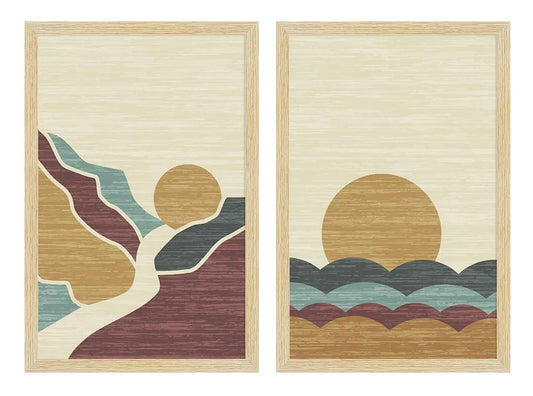 ArtX Paper Boho Aesthetic Wall Decor Paintings with Frame Set Of 2