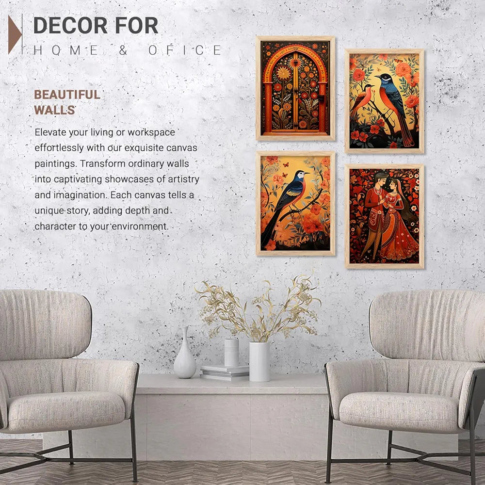 Kotart Madhubani Art Paintings with Frame Traditional Framed Painting Pack of 6