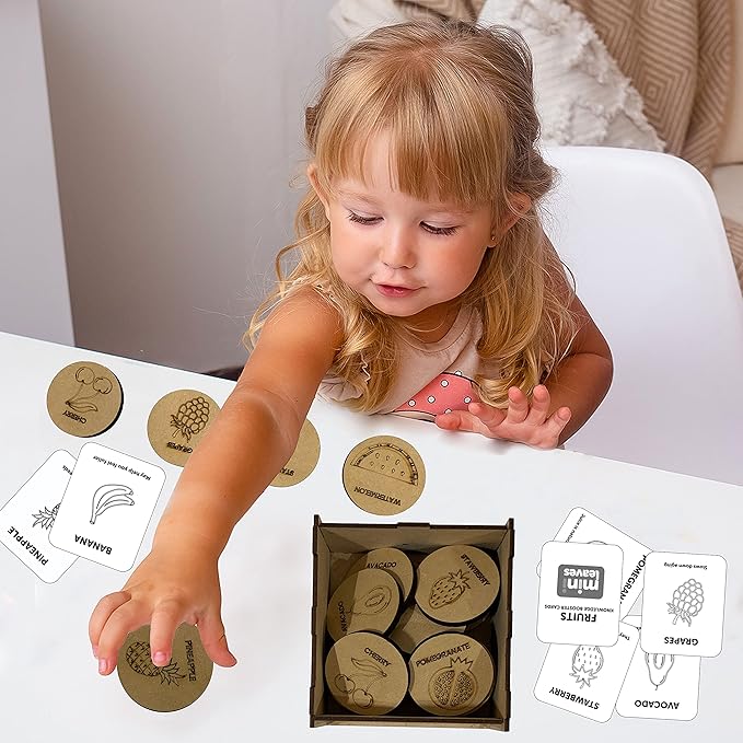 Mini Leaves Fun Fruits Wooden Memory Card Game for Kids | Fun Fruits Puzzle Set | Pattern, Color Matching Toy