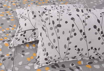 Huesland by Ahmedabad Cotton 144 TC Cotton King Bedsheet with 2 Pillow Covers - Grey and White