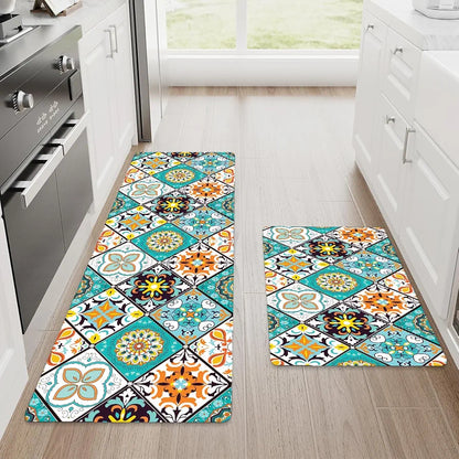 Ishro Home Kitchen Mats For Floor Anti Slip Waterproof Set Of 2 Pcs Colour Vintage Retro