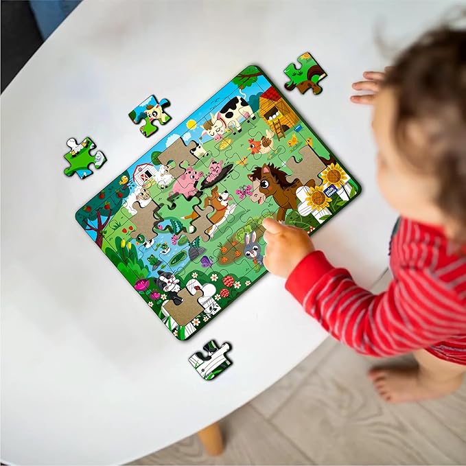 Mini Leaves Farmyard Animals Wooden Jigsaw Puzzles | Eco-friendly Wooden Toy | Puzzle Set for Kids | Multicolor | 35 Pieces