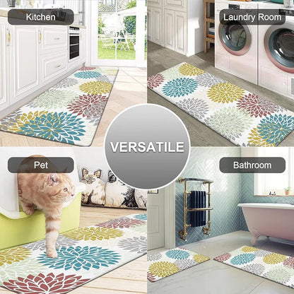 Ishro Home Velvet Premium Kitchen Mats For Floor Kitchen Runner 2 Pcs Set Colour Breeze Multicolor