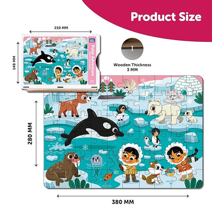 Mini Leaves 60 Piece Wooden Puzzle for Kids & Adults | Polar Adventure Jigsaw Puzzle | Fun & Challenging Wooden Floor Puzzle