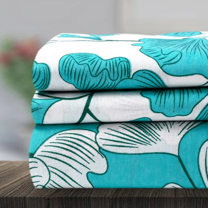 Divine Casa Bedsheet for Single Size Bed 144 TC Cotton Bedsheet for Single Size Bed with 1 Pillow Cover  Floral Colour Aqua & White
