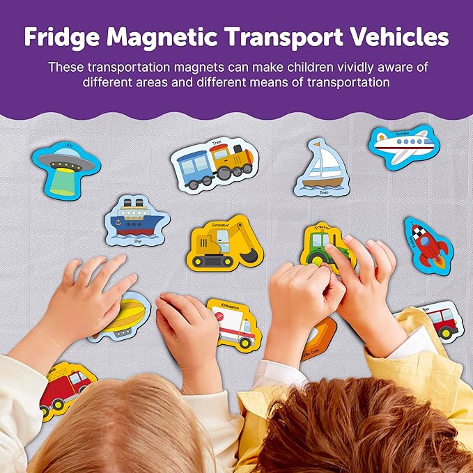 Mini Leaves 26 Pieces Transport Full Magnetic Fridge Magnets for Kids | Educational Toy for Kids