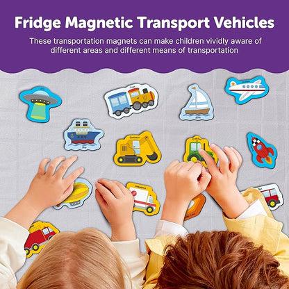 Mini Leaves 26 Pieces Transport Full Magnetic Fridge Magnets for Kids | Educational Toy for Kids