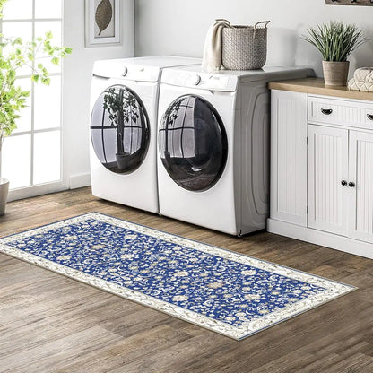 Ishro Home Velvet Premium Modern Runner Rug For Bedroom, Kitchen Colour  Geometrical Blue