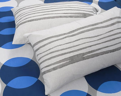 Huesland by Ahmedabad Cotton 144 TC Bedsheet for King Size Bed with 2 Pillow Covers | Bubble Drop | Blue, Grey & White