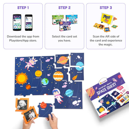 Playshifu 20 Space Flashcards with Space Quest for Kids - Boost General Knowledge, Builds Vocabulary with 4D Educational AR-Powered STEM Fun Learning, Interactive Game 