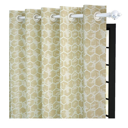 Story@Home Hexagon Hive Door Curtains 7 feet Long Cream Colour Semi-Sheer Geometric Design
