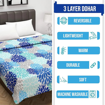 Divine Casa 120 GSM Cloudy Super Soft Brushed Cotton 2 Layer Breathable Single Dohar AC Blanket TC - 120 Colour Navy Blue and Blue