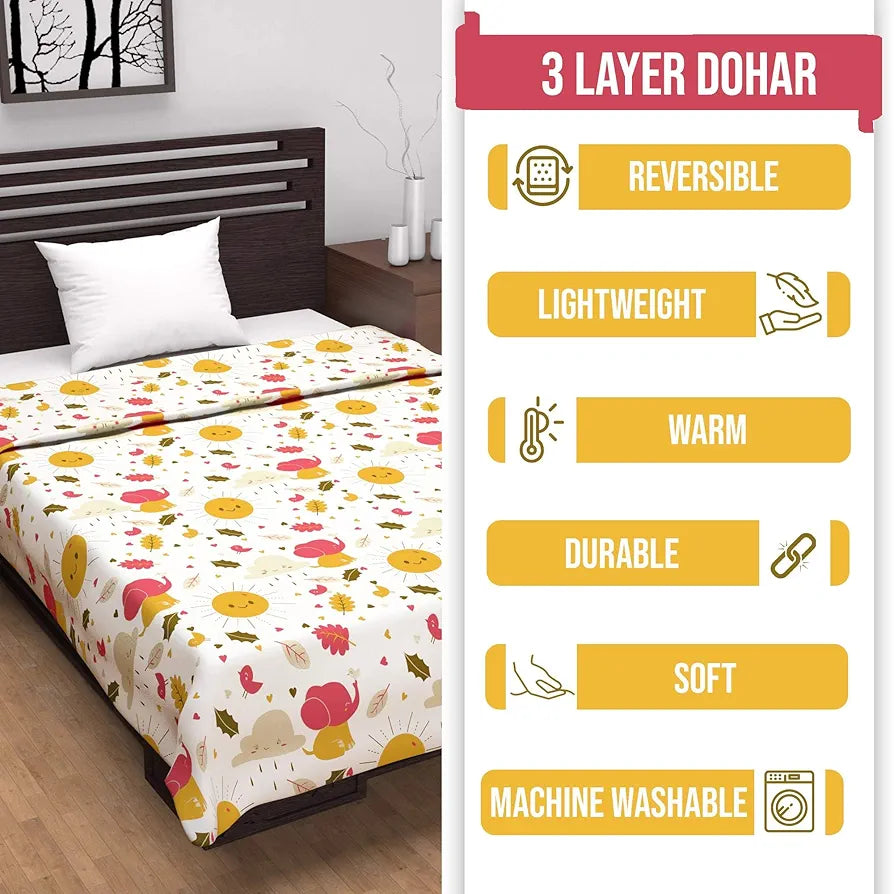 Divine Casa Pure Cotton Printed Single Dohar 120 GSM | Soft & Lightweight Throw Blanket Colour Marlin White